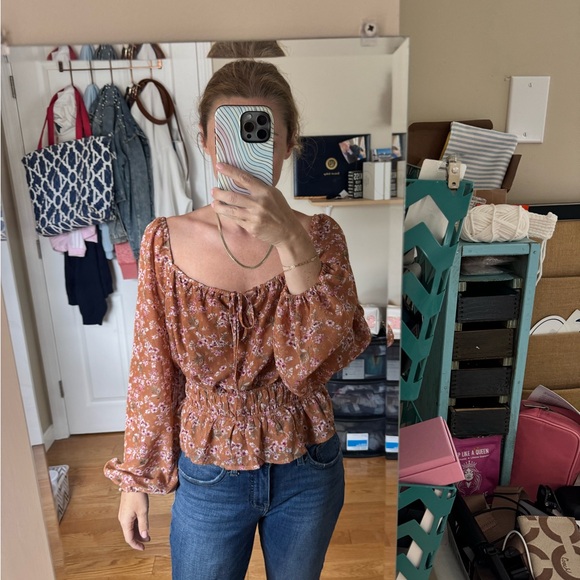 Lush Floral Peplum Blouse - Rust - Picture 1 of 5